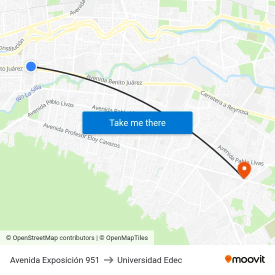 Avenida Exposición 951 to Universidad Edec map
