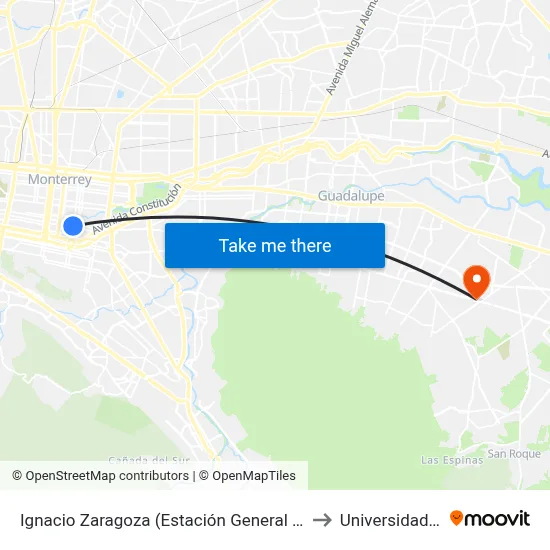 Ignacio Zaragoza (Estación General I. Zaragoza) to Universidad Edec map