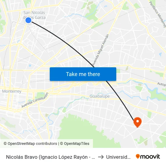 Nicolás Bravo (Ignacio López Rayón - Francisco Naranjo) to Universidad Edec map
