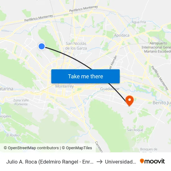 Julio A. Roca (Edelmiro Rangel - Enrique Libas) to Universidad Edec map