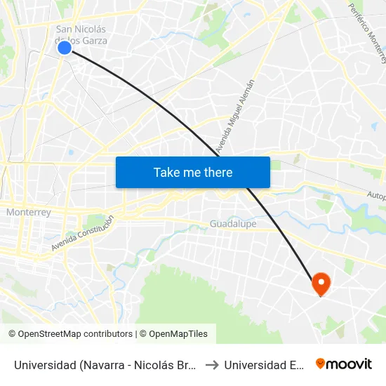 Universidad (Navarra - Nicolás Bravo) to Universidad Edec map