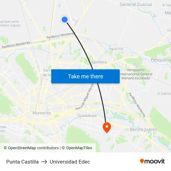 Punta Castilla to Universidad Edec map