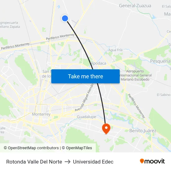 Rotonda Valle Del Norte to Universidad Edec map