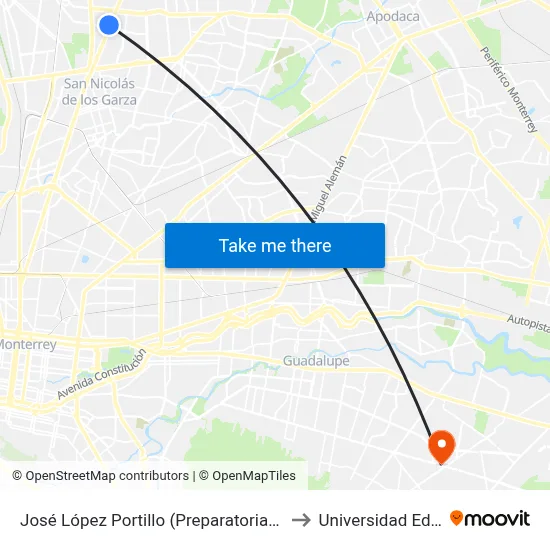 José López Portillo (Preparatoria 25) to Universidad Edec map