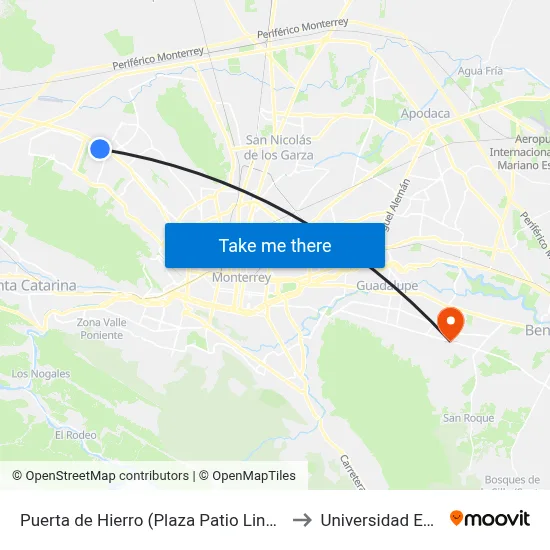 Puerta de Hierro (Plaza Patio Lincoln) to Universidad Edec map