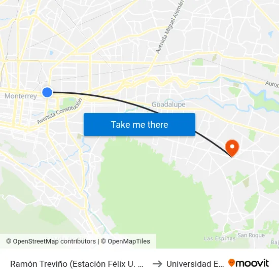 Ramón Treviño (Estación Félix U. Gómez) to Universidad Edec map