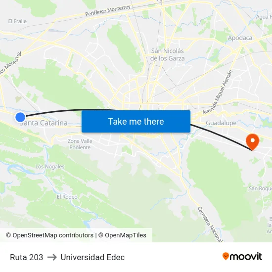 Ruta 203 to Universidad Edec map