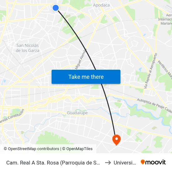 Cam. Real A Sta. Rosa (Parroquia de Santa Teresita Del Niño Jesús) to Universidad Edec map