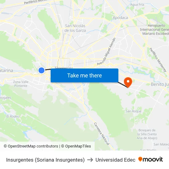 Insurgentes (Soriana Insurgentes) to Universidad Edec map