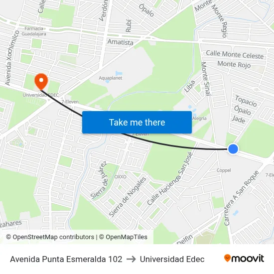 Avenida Punta Esmeralda 102 to Universidad Edec map
