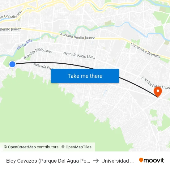 Eloy Cavazos (Parque Del Agua Poniente) to Universidad Edec map