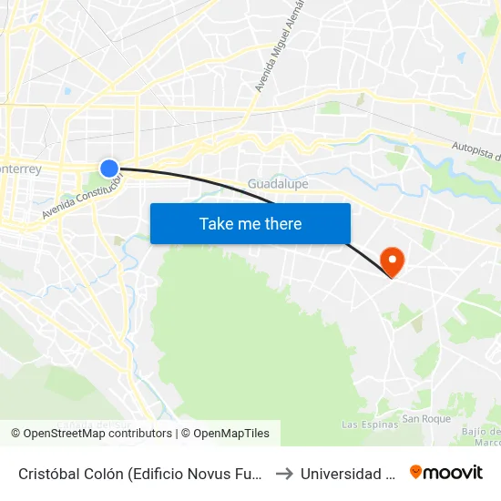 Cristóbal Colón (Edificio Novus Fundidora) to Universidad Edec map