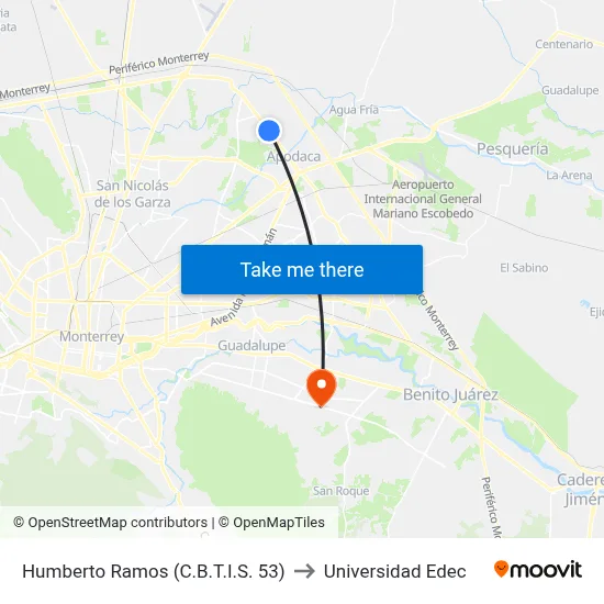 Humberto Ramos (C.B.T.I.S. 53) to Universidad Edec map