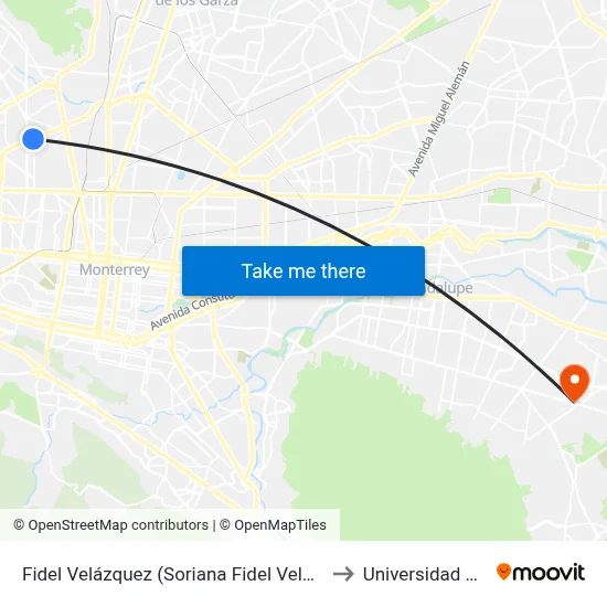 Fidel Velázquez (Soriana Fidel Velazquez) to Universidad Edec map