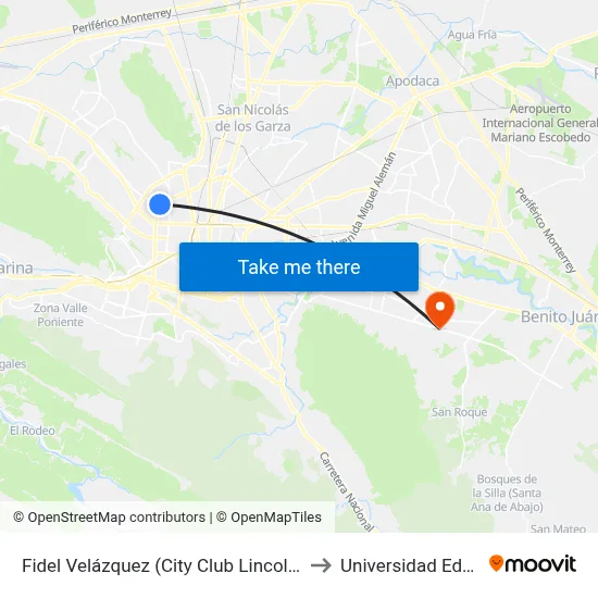 Fidel Velázquez (City Club Lincoln) to Universidad Edec map