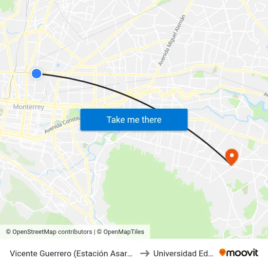 Vicente Guerrero (Estación Asarco) to Universidad Edec map