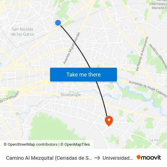 Camino Al Mezquital (Cerradas de Santa Rosa) to Universidad Edec map