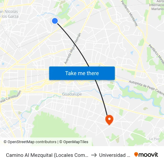 Camino Al Mezquital (Locales Comerciales) to Universidad Edec map