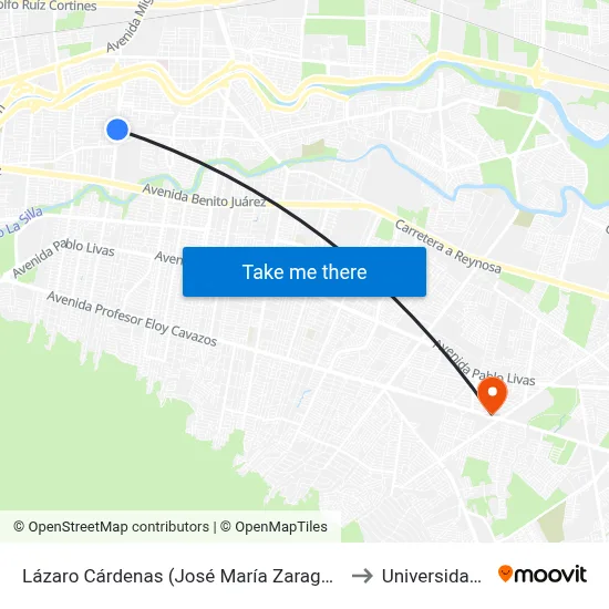 Lázaro Cárdenas (José María Zaragoza - Chinacos) to Universidad Edec map