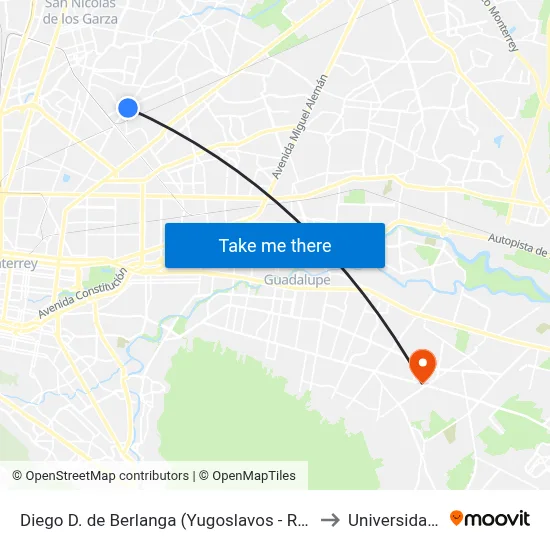 Diego D. de Berlanga (Yugoslavos - Roberto Espinoza) to Universidad Edec map