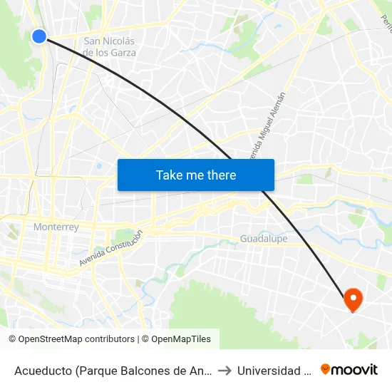 Acueducto (Parque Balcones de Anáhuac II) to Universidad Edec map