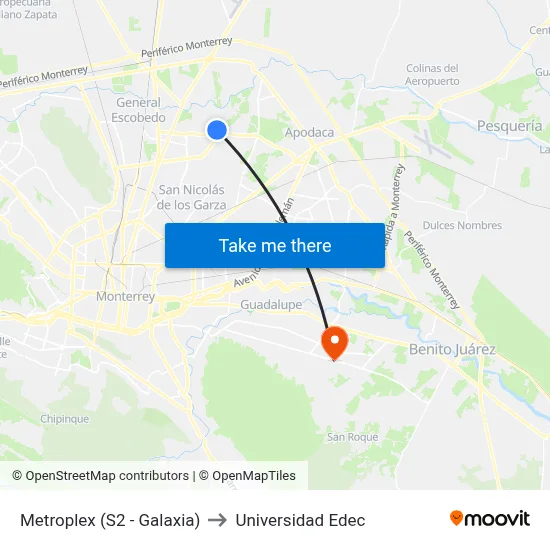Metroplex (S2 - Galaxia) to Universidad Edec map