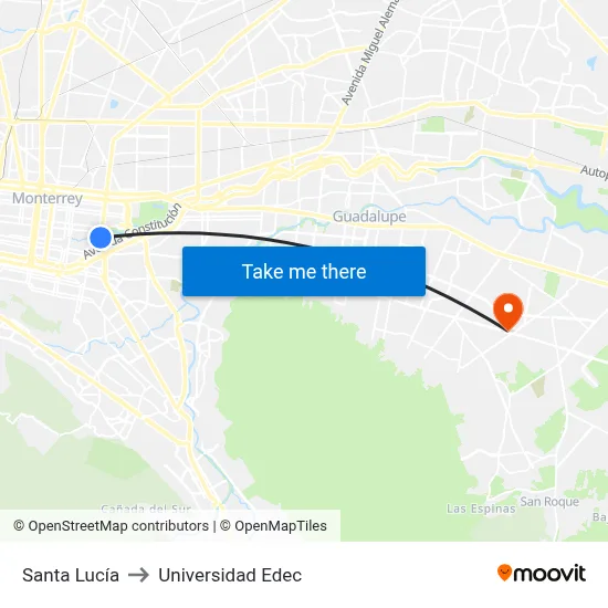 Santa Lucía to Universidad Edec map