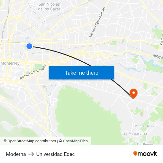 Moderna to Universidad Edec map