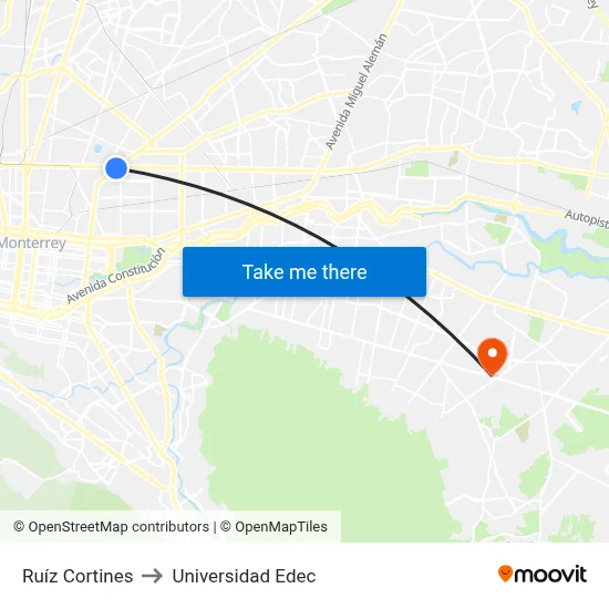 Ruíz Cortines to Universidad Edec map