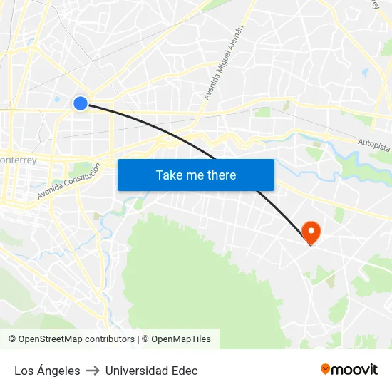 Los Ángeles to Universidad Edec map