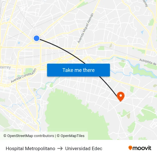 Hospital Metropolitano to Universidad Edec map