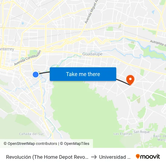 Revolución (The Home Depot Revolución) to Universidad Edec map