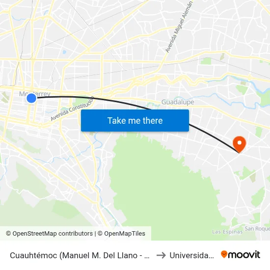 Cuauhtémoc (Manuel M. Del Llano - Santiago Tapia) to Universidad Edec map