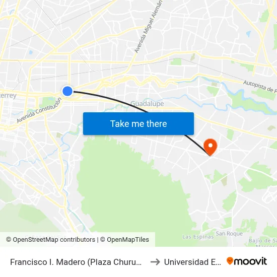 Francisco I. Madero (Plaza Churubusco) to Universidad Edec map