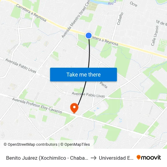 Benito Juárez (Xochimilco - Chabacano) to Universidad Edec map