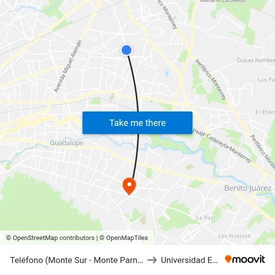 Teléfono (Monte Sur - Monte Parnaso) to Universidad Edec map