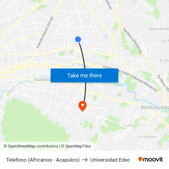 Teléfono (Africanos - Acapulco) to Universidad Edec map