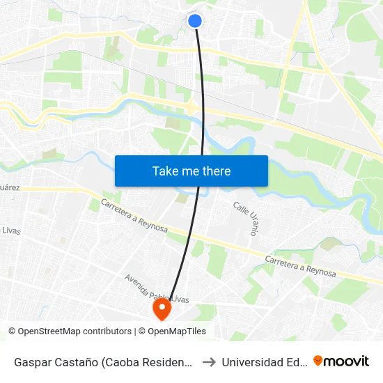 Gaspar Castaño (Caoba Residencial) to Universidad Edec map