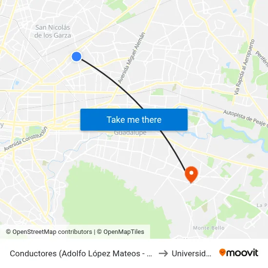 Conductores (Adolfo López Mateos - Camino A Apodaca) to Universidad Edec map