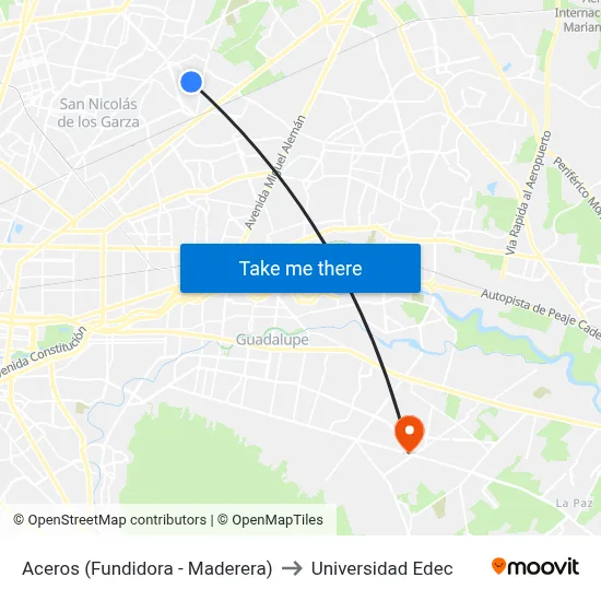 Aceros (Fundidora - Maderera) to Universidad Edec map