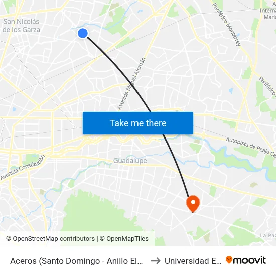 Aceros (Santo Domingo - Anillo Eléctrico) to Universidad Edec map
