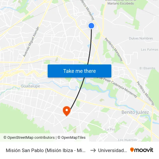 Misión San Pablo (Misión Ibiza - Misión Gerona) to Universidad Edec map