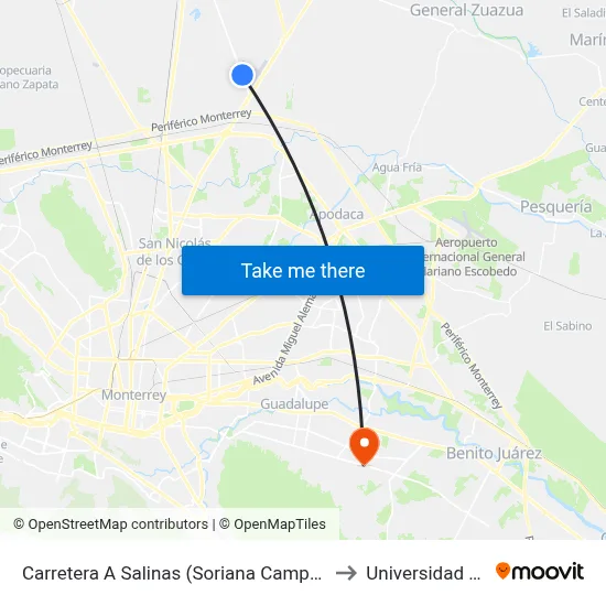 Carretera A Salinas (Soriana Campo Militar) to Universidad Edec map