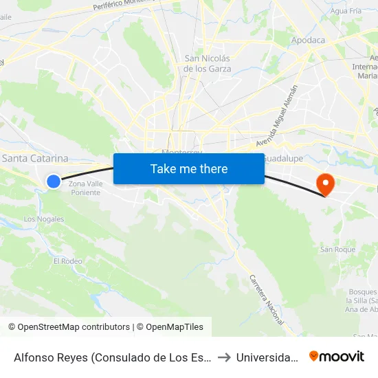 Alfonso Reyes (Consulado de Los Estados Unidos) to Universidad Edec map