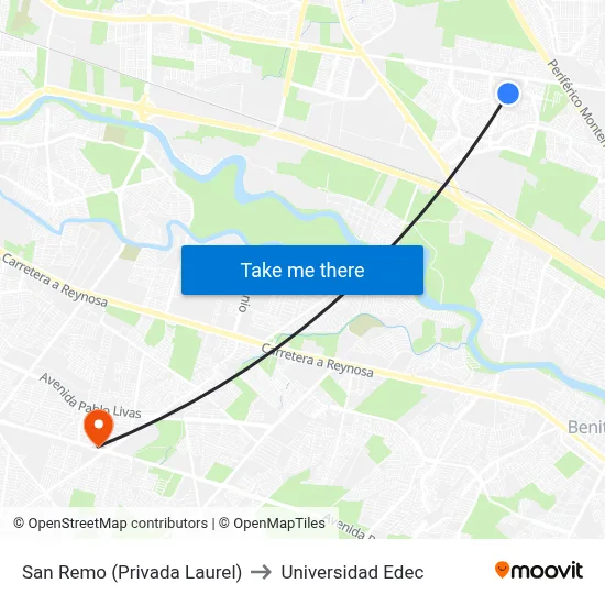 San Remo (Privada Laurel) to Universidad Edec map