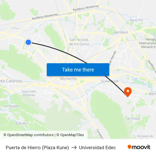 Puerta de Hierro (Plaza Kune) to Universidad Edec map
