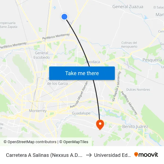 Carretera A Salinas (Nexxus A.D.N.) to Universidad Edec map