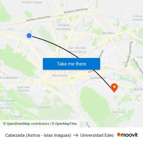 Cabezada (Astros - Islas Inaguas) to Universidad Edec map