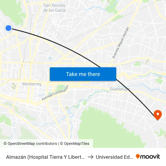 Almazán (Hospital Tierra Y Libertad) to Universidad Edec map