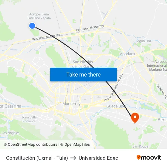 Constitución (Uxmal - Tule) to Universidad Edec map